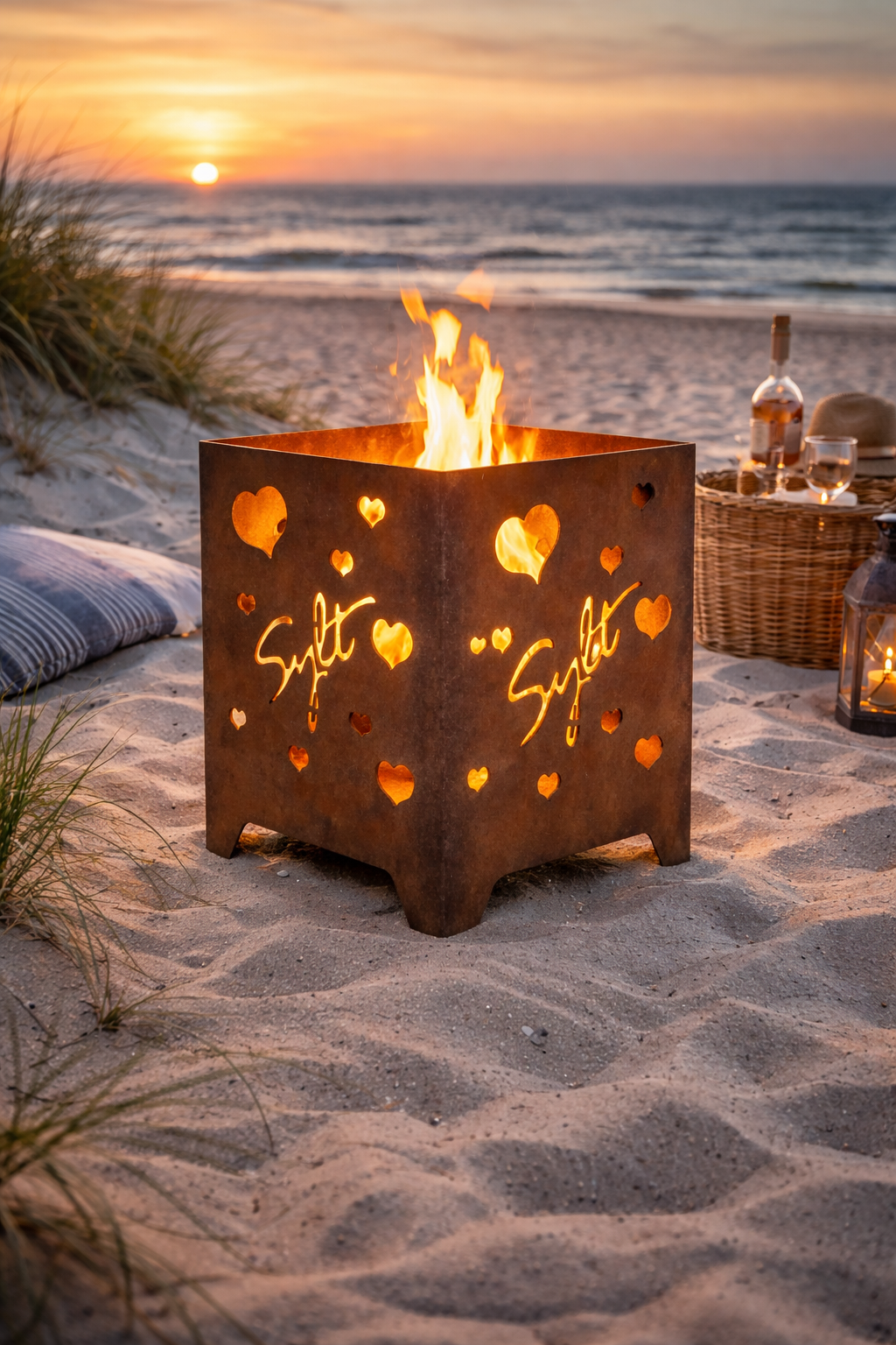 Mini - Feuerkorb Herzen-Sylt inkl. Partylicht