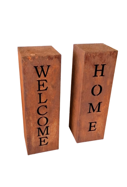 Edelrost Mini Säule WELCOME und HOME 50 cm